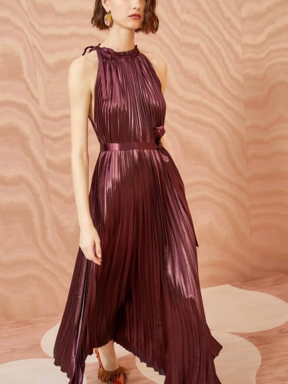 Ulla Johnson Amiko Metallic Pleated Halter Maxi Dress, 2 - Picture 7 of 7